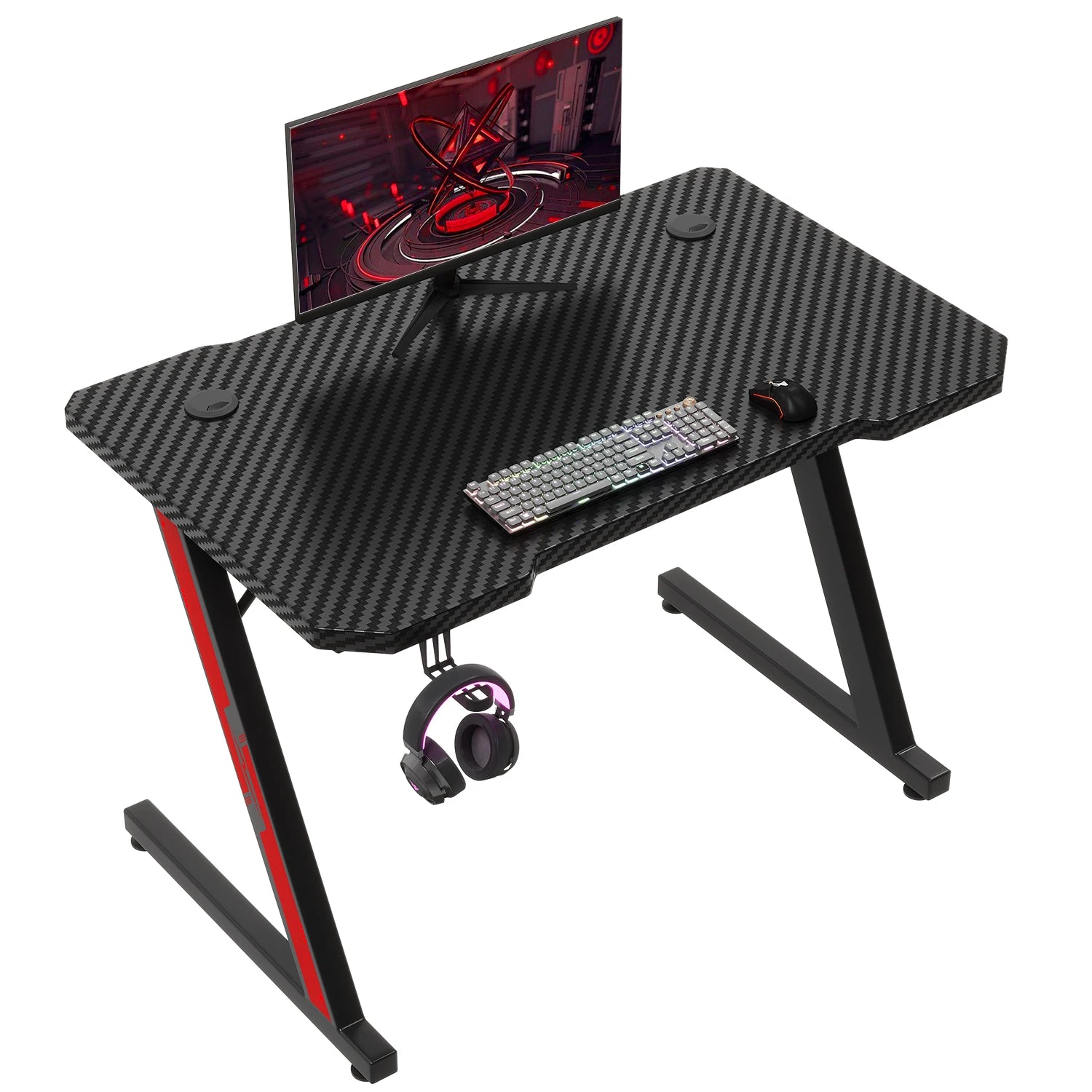Gaming table 80x52 cm Gaming desk PC table with headphones hook and carbon fiber coating