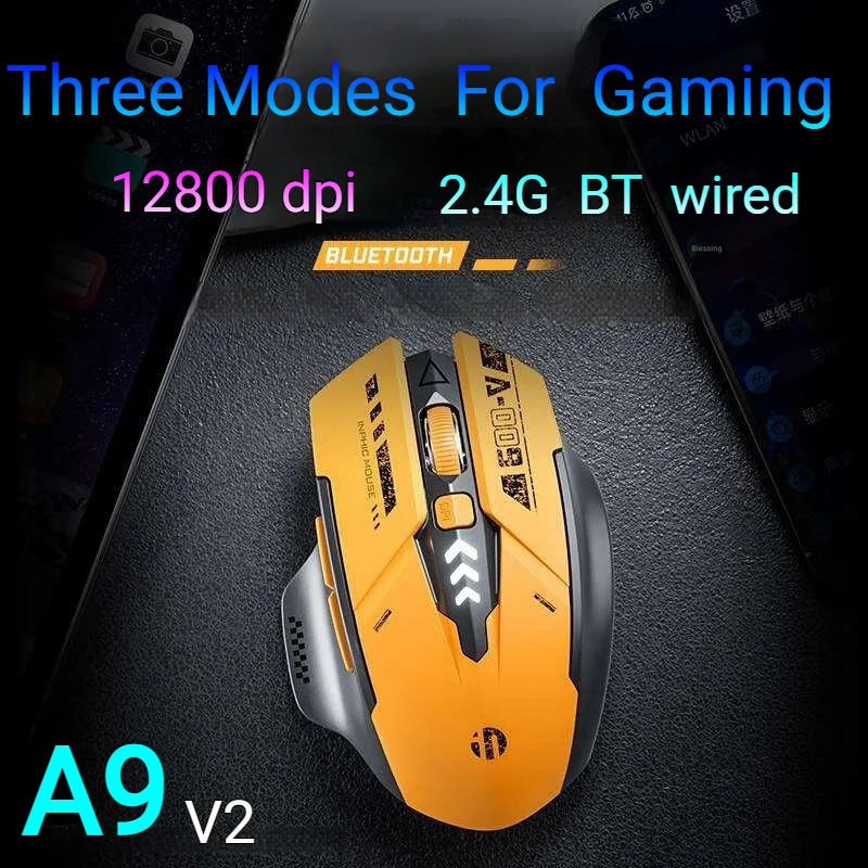 Inphic A9 2.4G Bluetooth Rechargeable Wireless Silent  Gaming Mouse   Three-mode  Mecha Style Mouse   For Pc  Office  Laptop