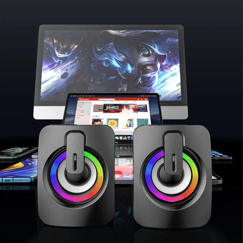PC Laptops Computer Speakers PC Sound Box HIFI Stereo Microphone USB Wired Caixa De Som with LED RGB Light For Desktop Computer