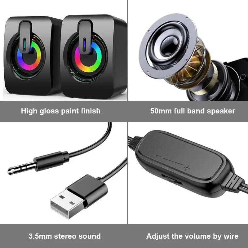 PC Laptops Computer Speakers PC Sound Box HIFI Stereo Microphone USB Wired Caixa De Som with LED RGB Light For Desktop Computer